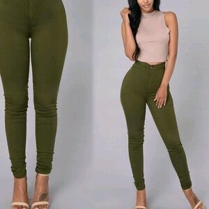 Olive High-Waisted Skinny Pants